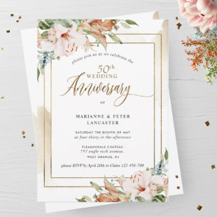 Elegant 50th Wedding Anniversary Watercolor Floral Invitation