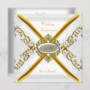 Elegant 50th Wedding Anniversary White Gold 2 Invitation