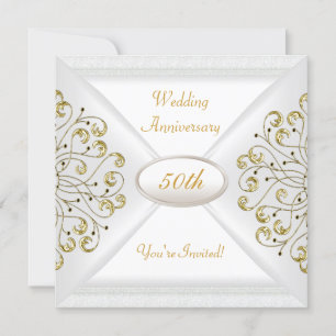 Elegant 50th Wedding Anniversary White Gold Invitation