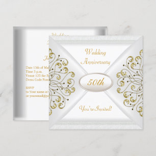 Elegant  50th Wedding Anniversary White Gold Invitation