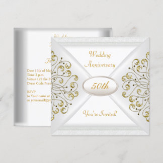 Elegant  50th Wedding Anniversary White Gold Invitation