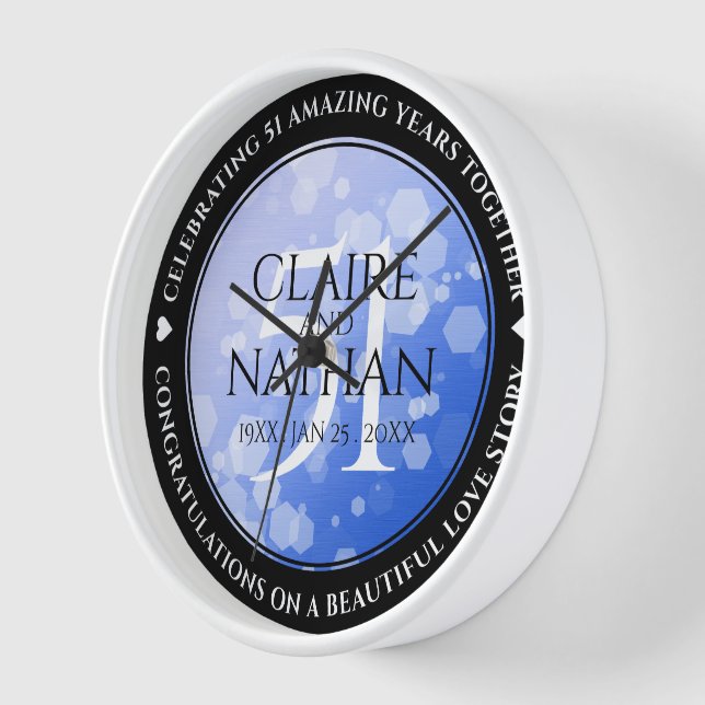 Elegant 51st Sapphire Wedding Anniversary Clock (Angle)