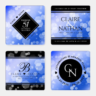 Elegant 51st Sapphire Wedding Anniversary Coaster Set