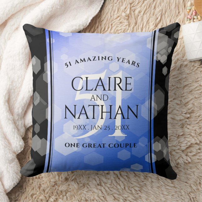 Elegant 51st Sapphire Wedding Anniversary Cushion (Blanket)