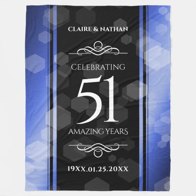 Elegant 51st Sapphire Wedding Anniversary Fleece Blanket (Front)