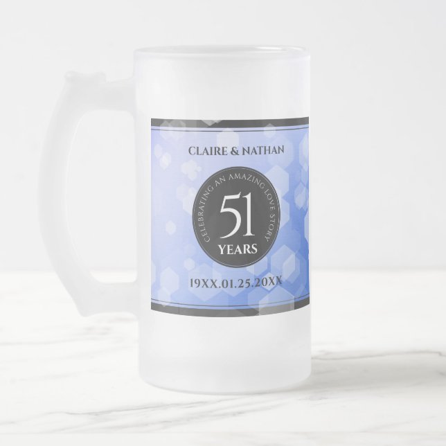 Elegant 51st Sapphire Wedding Anniversary Frosted Glass Beer Mug (Left)