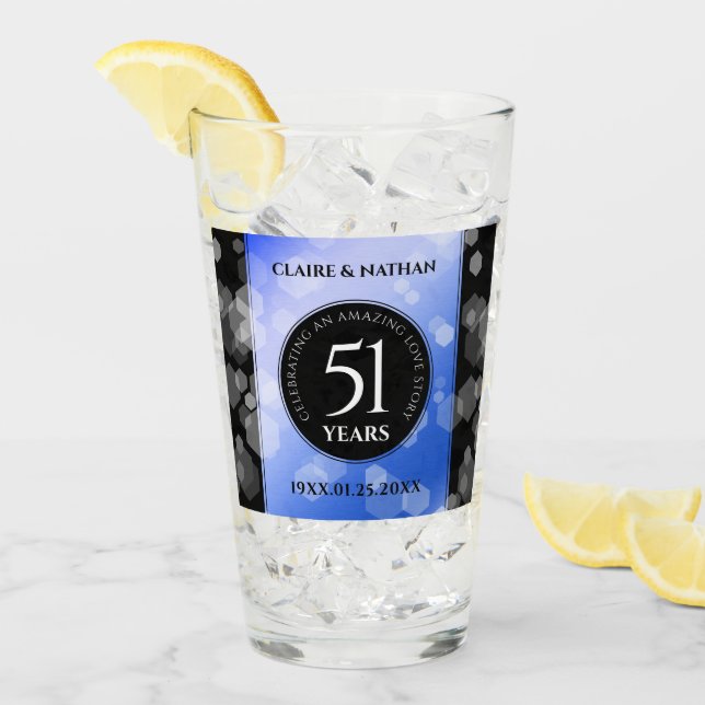 Elegant 51st Sapphire Wedding Anniversary Glass (Front Ice)