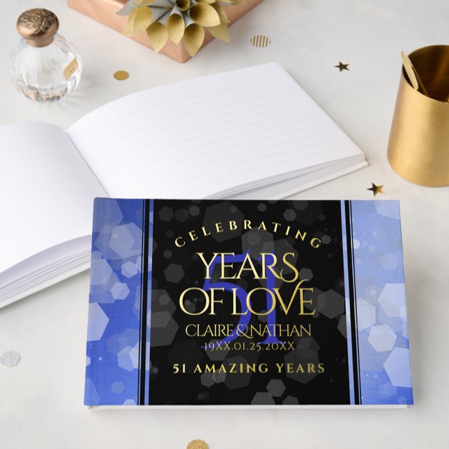 Elegant 51st Sapphire Wedding Anniversary Guest Book (Elegant 51st Sapphire Wedding Anniversary Foil Guest Book Cover Photo)