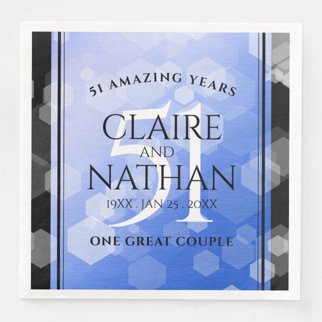 Elegant 51st Sapphire Wedding Anniversary Napkin (Front)
