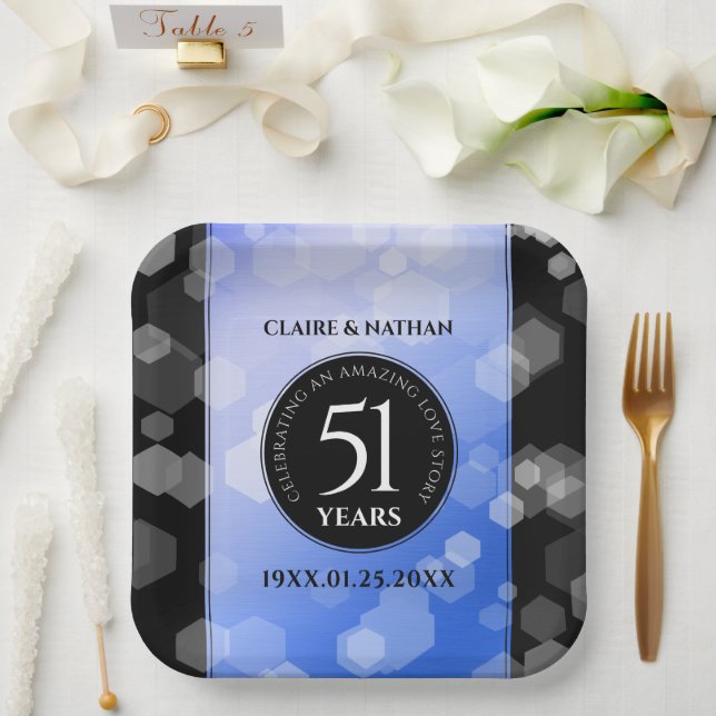 Elegant 51st Sapphire Wedding Anniversary Paper Plate (Wedding)