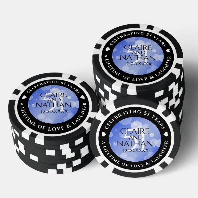 Elegant 51st Sapphire Wedding Anniversary Poker Chips (Stack)