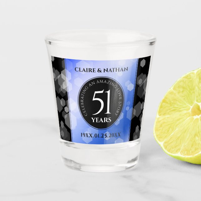 Elegant 51st Sapphire Wedding Anniversary Shot Glass (Front)