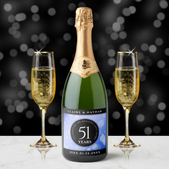 Elegant 51st Sapphire Wedding Anniversary Sparkling Wine Label (Creator Uploaded)