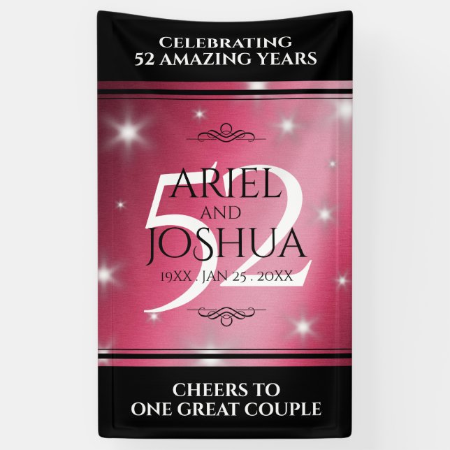 Elegant 52nd Star Ruby Wedding Anniversary Banner (Vertical)