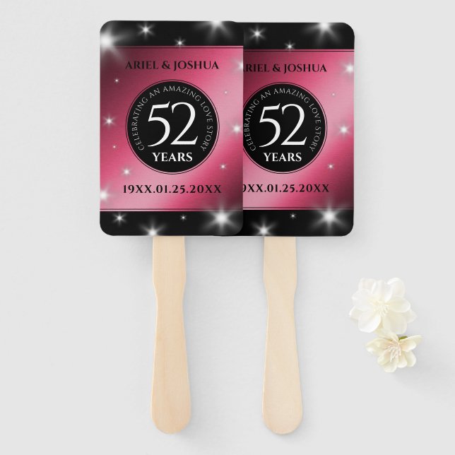 Elegant 52nd Star Ruby Wedding Anniversary Hand Fan (Front and Back)