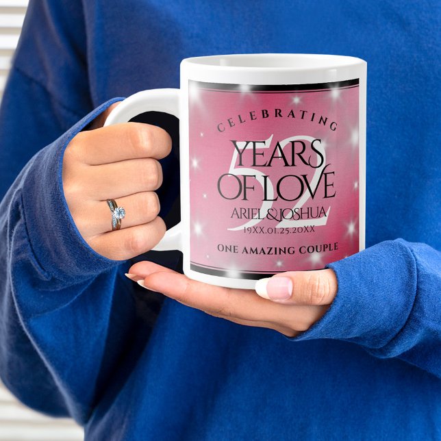 Elegant 52nd Star Ruby Wedding Anniversary Large Coffee Mug (52nd Wedding Anniversary Jumbo Coffee Mug Cover Photo.)