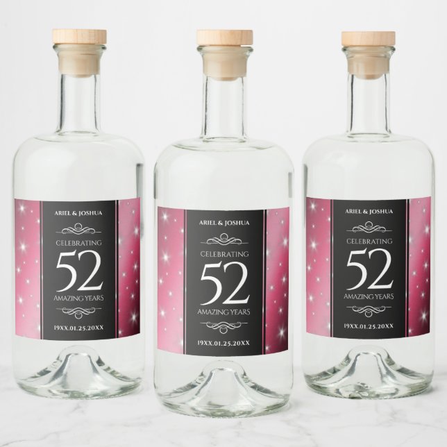Elegant 52nd Star Ruby Wedding Anniversary Liquor Bottle Label (Bottles)