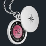 Elegant 52nd Star Ruby Wedding Anniversary Locket Necklace<br><div class="desc">Celebrate the 52nd wedding anniversary in style with this commemorative locket! Elegant black and white lettering with stylised stars twinkling on a rubine red background add a memorable touch for this special occasion and extraordinary milestone. Customise with the happy couple's names, and add dates for their star ruby anniversary. Design...</div>