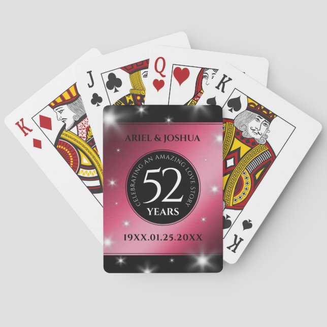 Elegant 52nd Star Ruby Wedding Anniversary Playing Cards (Back)