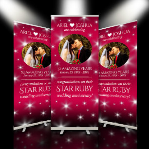 Elegant 52nd Star Ruby Wedding Anniversary Retractable Banner