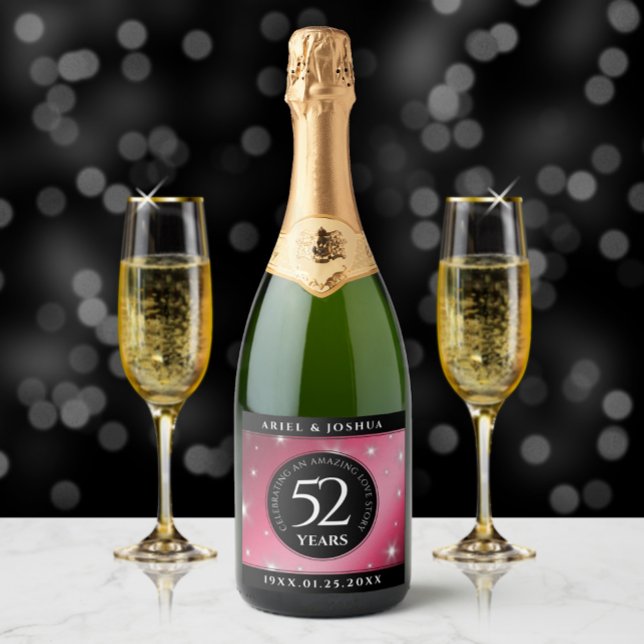 Elegant 52nd Star Ruby Wedding Anniversary Sparkling Wine Label (Creator Uploaded)