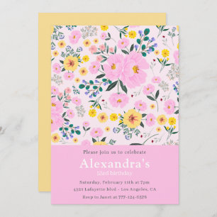 Elegant 53rd birthday invitations Floral Chic Pink