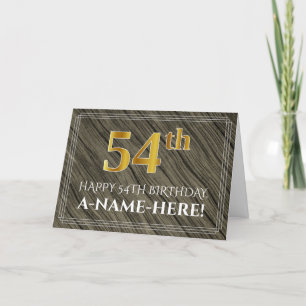 Elegant 54th Birthday: Faux Wood, Faux Gold Look Card