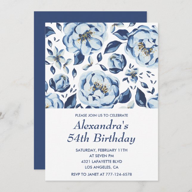 Elegant 54th birthday invitations Floral Vintage (Front/Back)