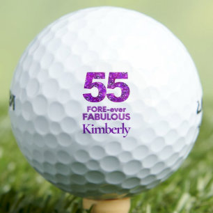 Elegant 55th Birthday Gift for Her, Purple Flowers Golf Balls