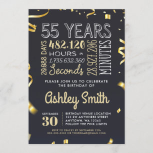 Elegant 55th Birthday Invitation Gold Glitter