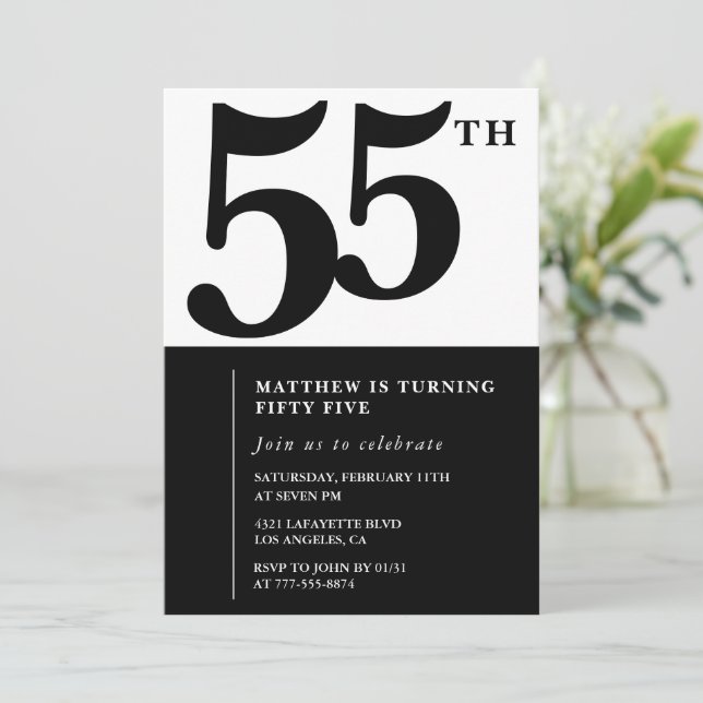 Elegant 55th birthday invitations Chic Simple (Standing Front)