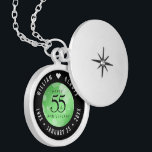 Elegant 55th Emerald Wedding Anniversary Locket Necklace<br><div class="desc">Commemorate the 55th wedding anniversary with this elegant locket! Elegant black serif and sans serif lettering with hexagonal confetti on an emerald green background add a memorable touch for this special occasion and extraordinary milestone. Customise with the happy couple's names, and dates for their emerald anniversary. Design © W.H. Sim,...</div>