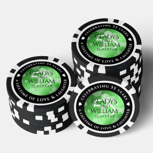 Elegant 55th Emerald Wedding Anniversary Poker Chips (Stack)