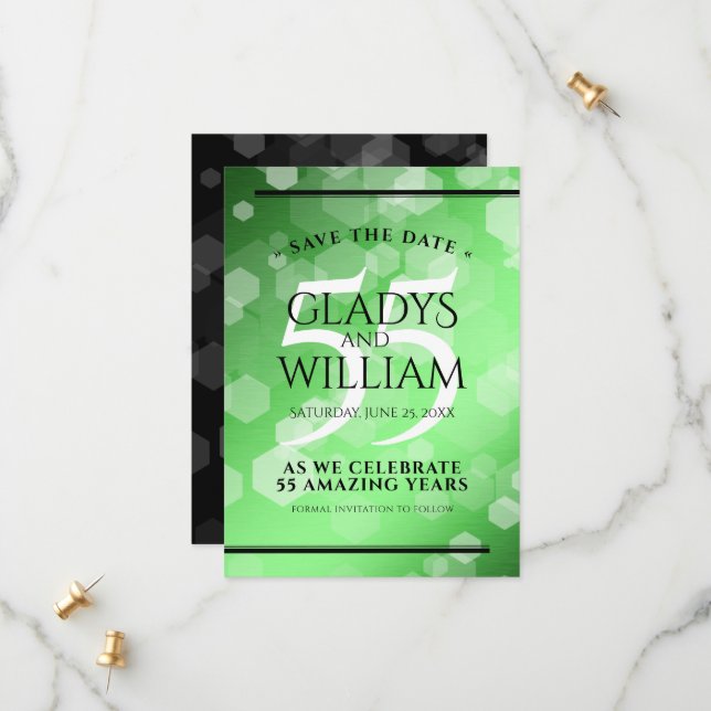 Elegant 55th Emerald Wedding Anniversary Save The Date (Front/Back In Situ)