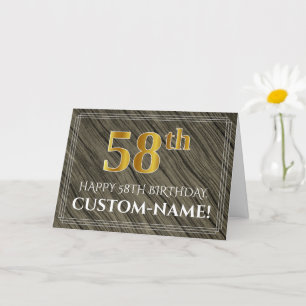Elegant 58th Birthday: Faux Wood, Faux Gold Look Card