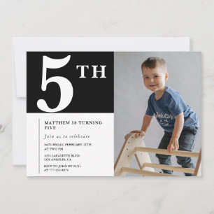 Elegant 5th birthday invitation Black Boy Photo