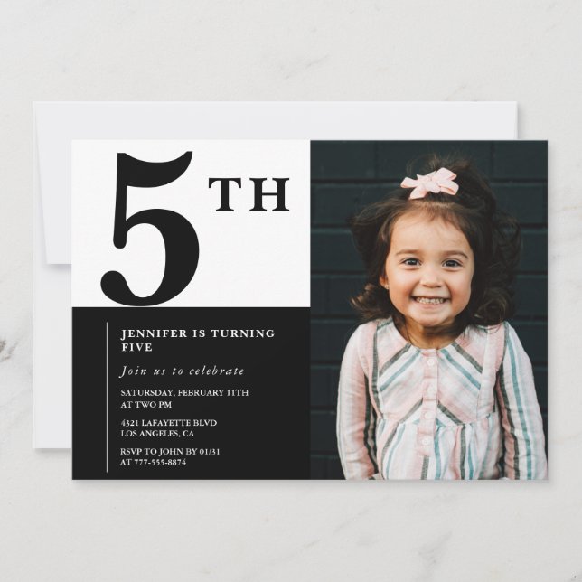 Elegant 5th birthday invitation Girl Chic Photo (Front)