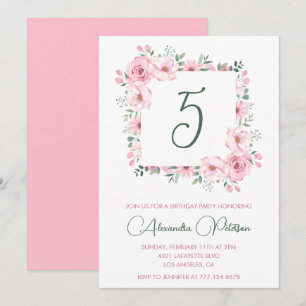 Elegant 5th birthday invitations Floral Pink