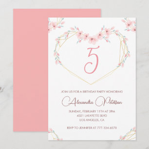 Elegant 5th birthday invitations Pink Floral