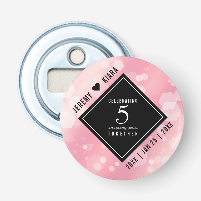 Elegant 5th Rose Quartz Anniversary Celebration Bottle Opener (Front)