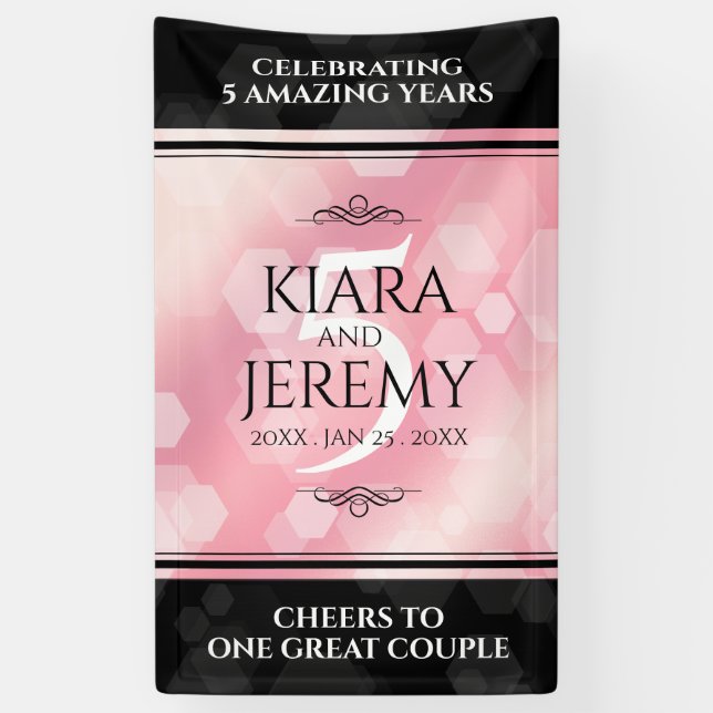 Elegant 5th Rose Quartz Wedding Anniversary Banner (Vertical)