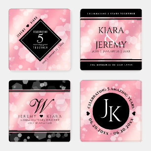 Elegant 5th Rose Quartz Wedding Anniversary Coaster Set