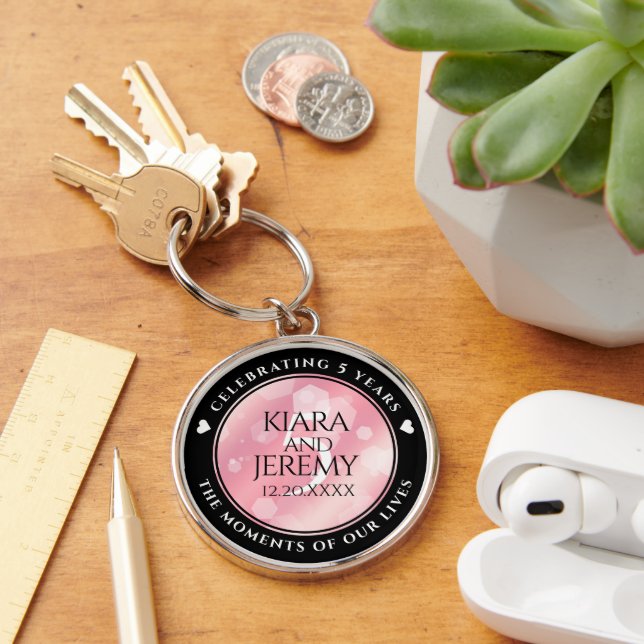 Elegant 5th Rose Quartz Wedding Anniversary Key Ring (Desk)
