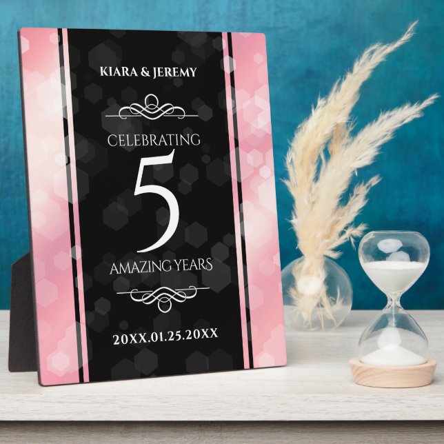 Elegant 5th Rose Quartz Wedding Anniversary Plaque (Side)