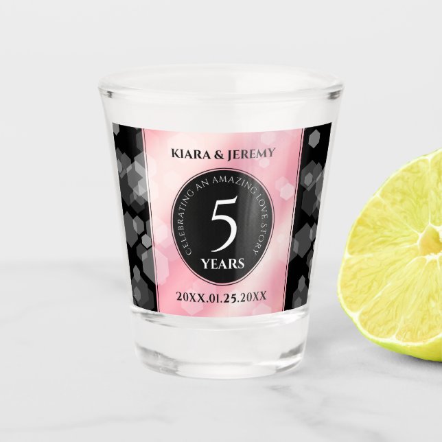 Elegant 5th Rose Quartz Wedding Anniversary Shot Glass (Front)