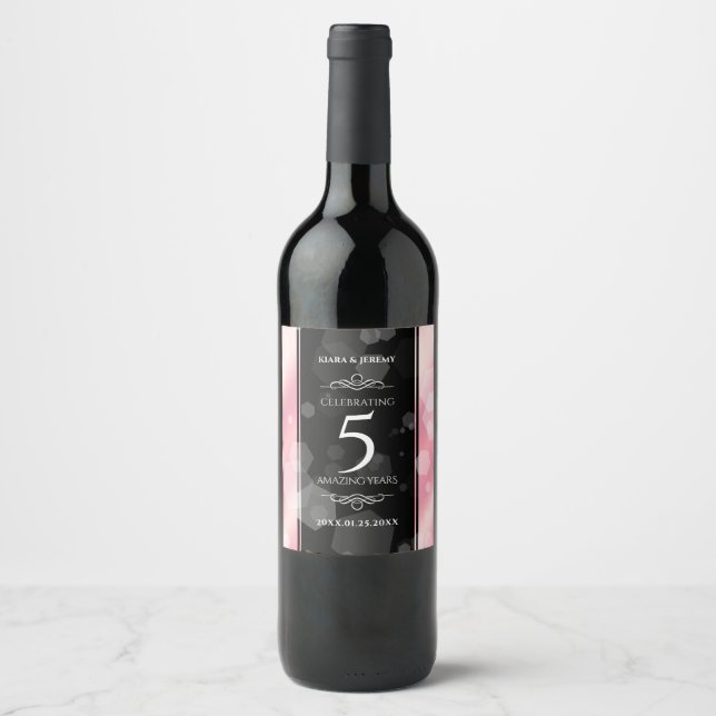 Elegant 5th Rose Quartz Wedding Anniversary Wine Label (Front)
