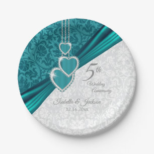 Elegant 5th Turquoise Wedding Anniversary Design Paper Plate