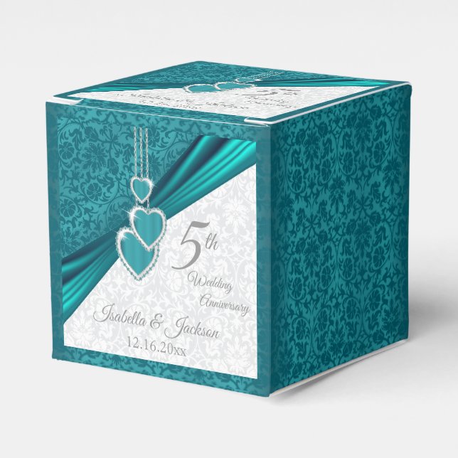 Elegant 5th Turquoise Wedding Anniversary Favour Box (Front Side)