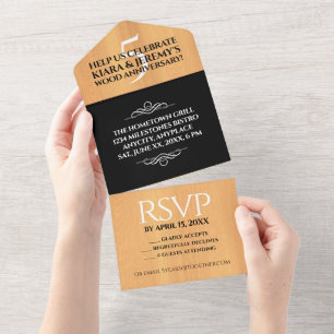 Elegant 5th Wood Wedding Anniversary Celebration All In One Invitation