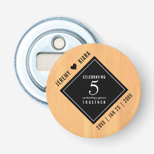 Elegant 5th Wood Wedding Anniversary Celebration Bottle Opener